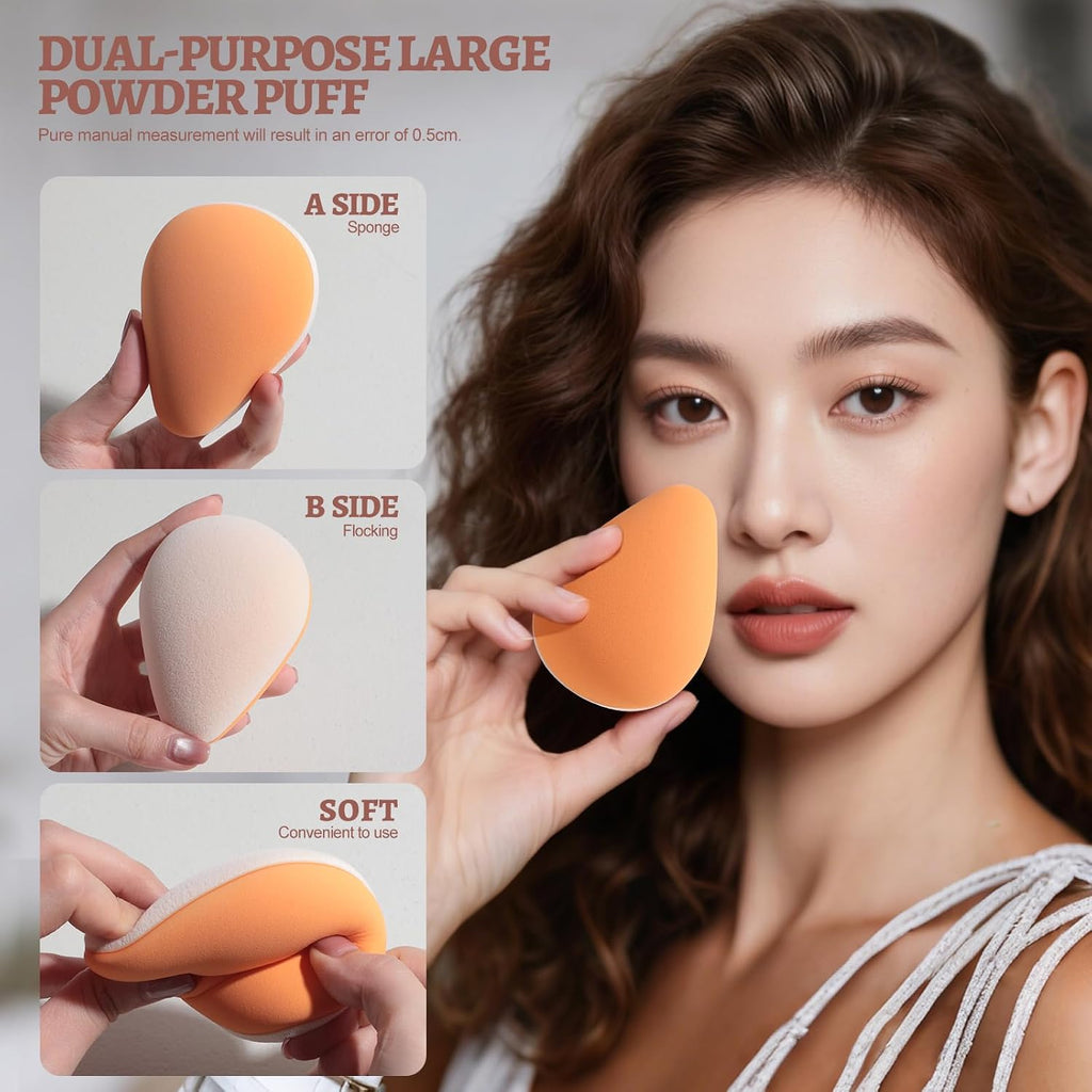 BS-MALL Makeup Sponge Set Pro Version– V3.0 Soft Blending Tech For Foundation Blending Blush Highlight 1 XL Dual-Use Makeup Sponge & Waterproof Silicone Cosmetic Travel Bag Brown