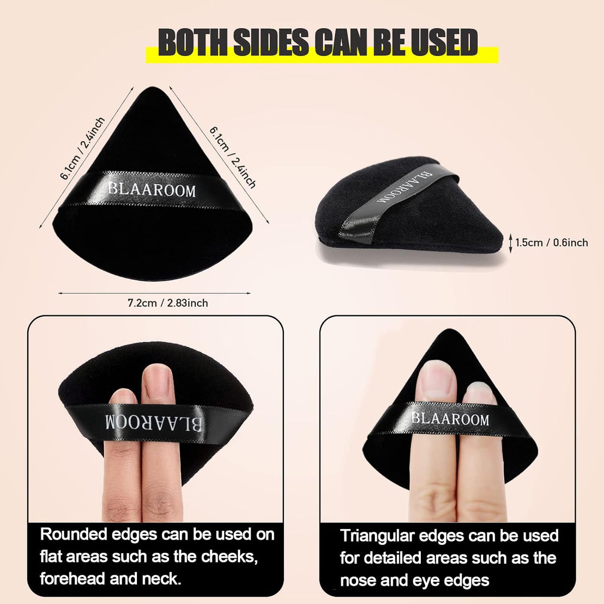 6 Pcs Velvet Triangle Powder Puff,Triangular Design Makeup Soft Sponge Puff for Face Exquisite Eyes Contouring, for Loose Mineral Body Powde Cosmetic Foundation Makeup Tool - Black