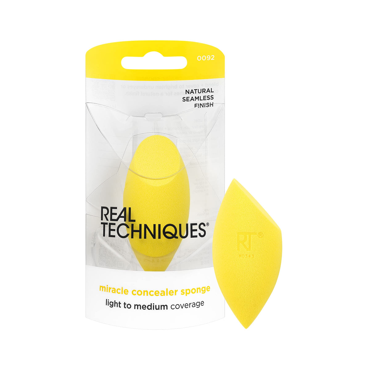 Real Techniques Miracle Concealer Sponge, Makeup Blending Sponge For Liquid & Cream Concealer, Elongated Shape For Precise Application Under Eyes & Tight Areas, Yellow, Latex-Free Foam, 2 Count
