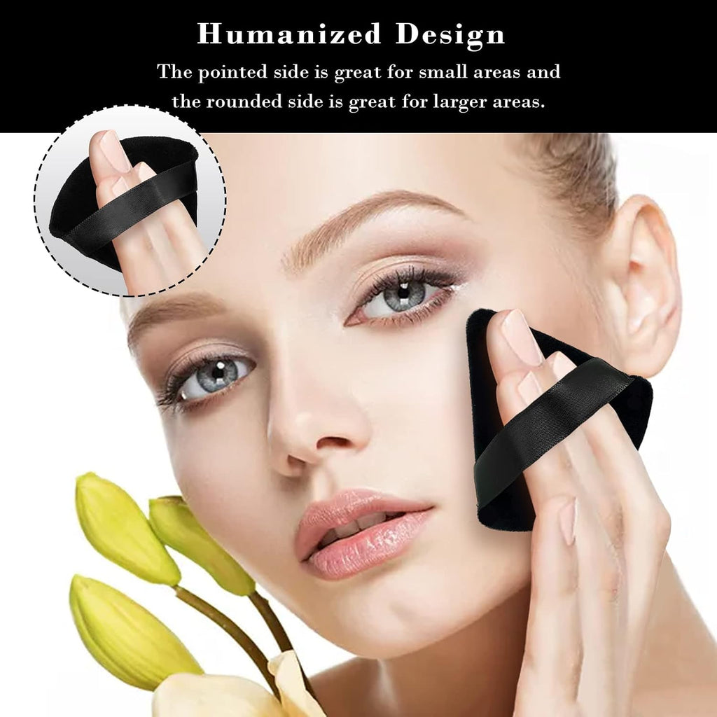 8Pcs of Triangular Powder Puff Makeup Sponges, Made of Super-soft Velvet, Designed for Contouring, Eye, and Corner, Beauty Blender Foundation Mixing Container.(Black)