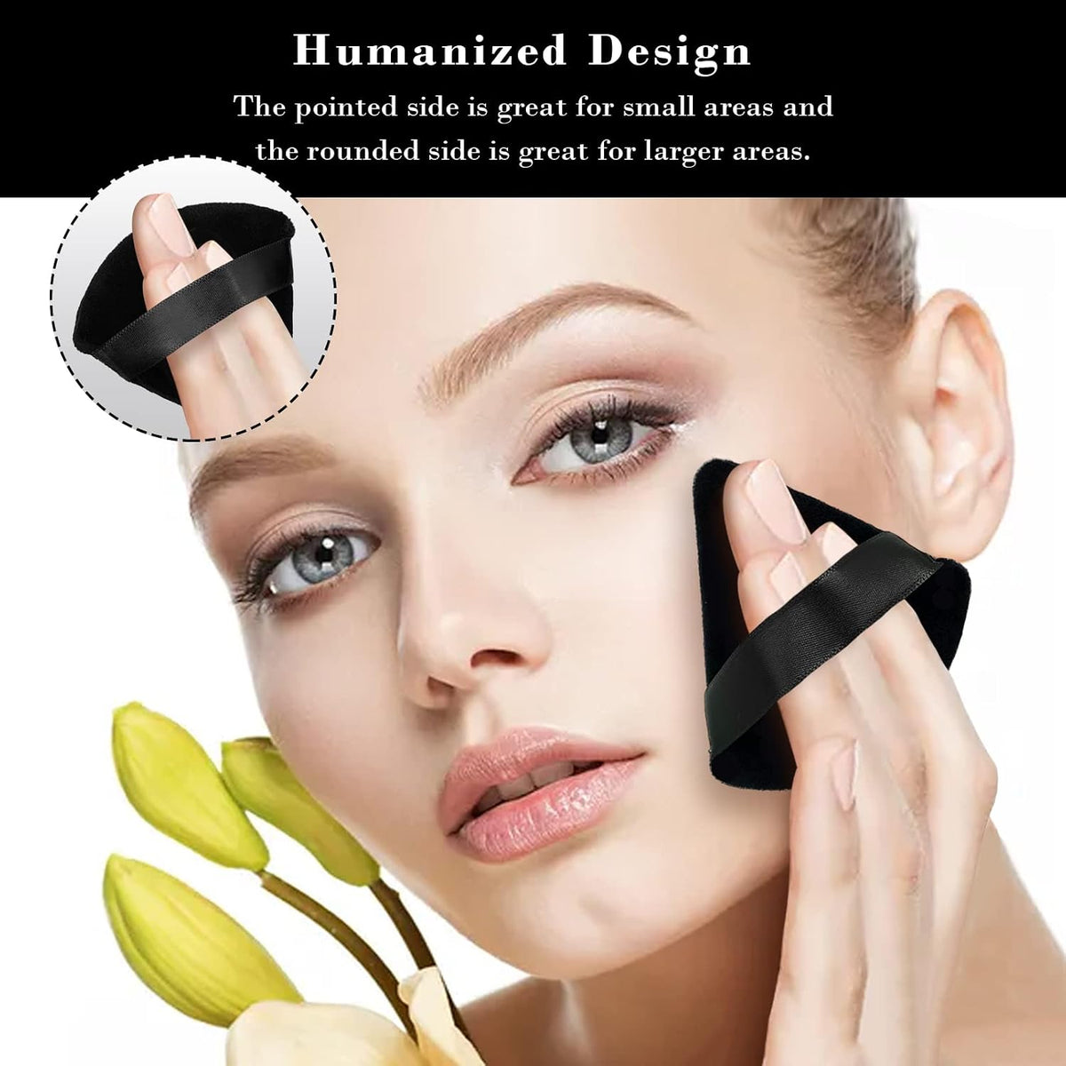 8Pcs of Triangular Powder Puff Makeup Sponges, Made of Super-soft Velvet, Designed for Contouring, Eye, and Corner, Beauty Blender Foundation Mixing Container.(Black)