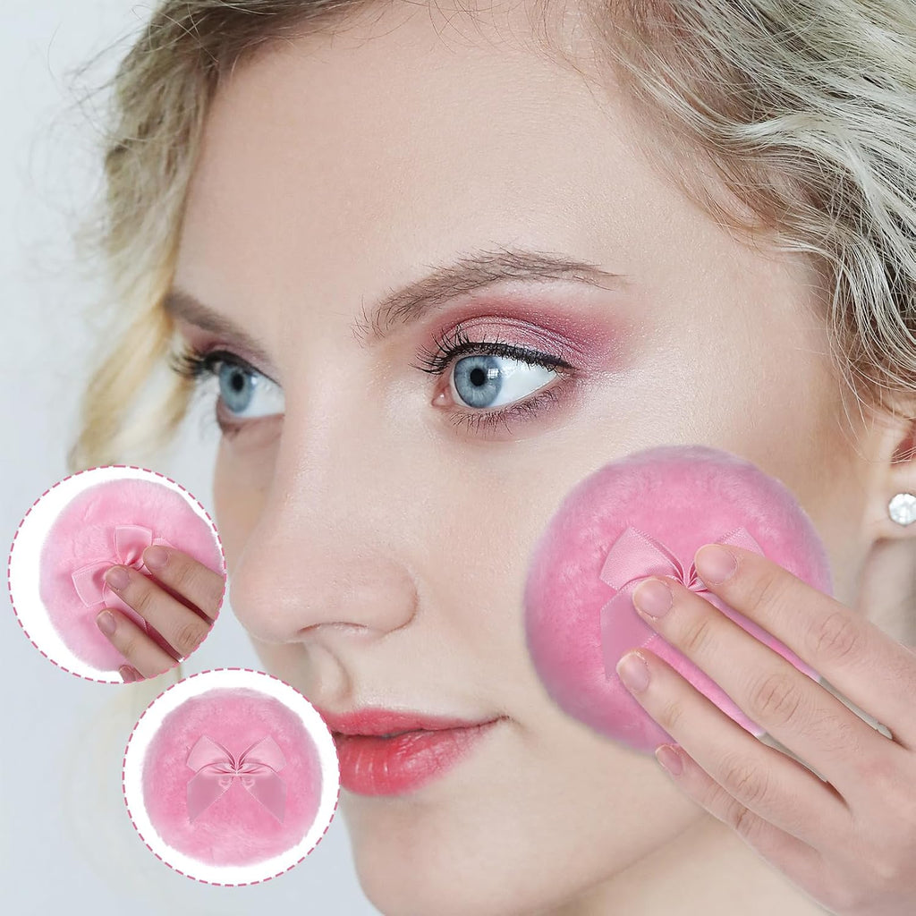 2 Pcs Large Body Powder Puff, 3.5 Inch Powder Puff for Body Powder, Soft Washable Reusable Dusting Powder Puff, Big Fluffy Powder Puff for Wet Dry Makeup Face Body