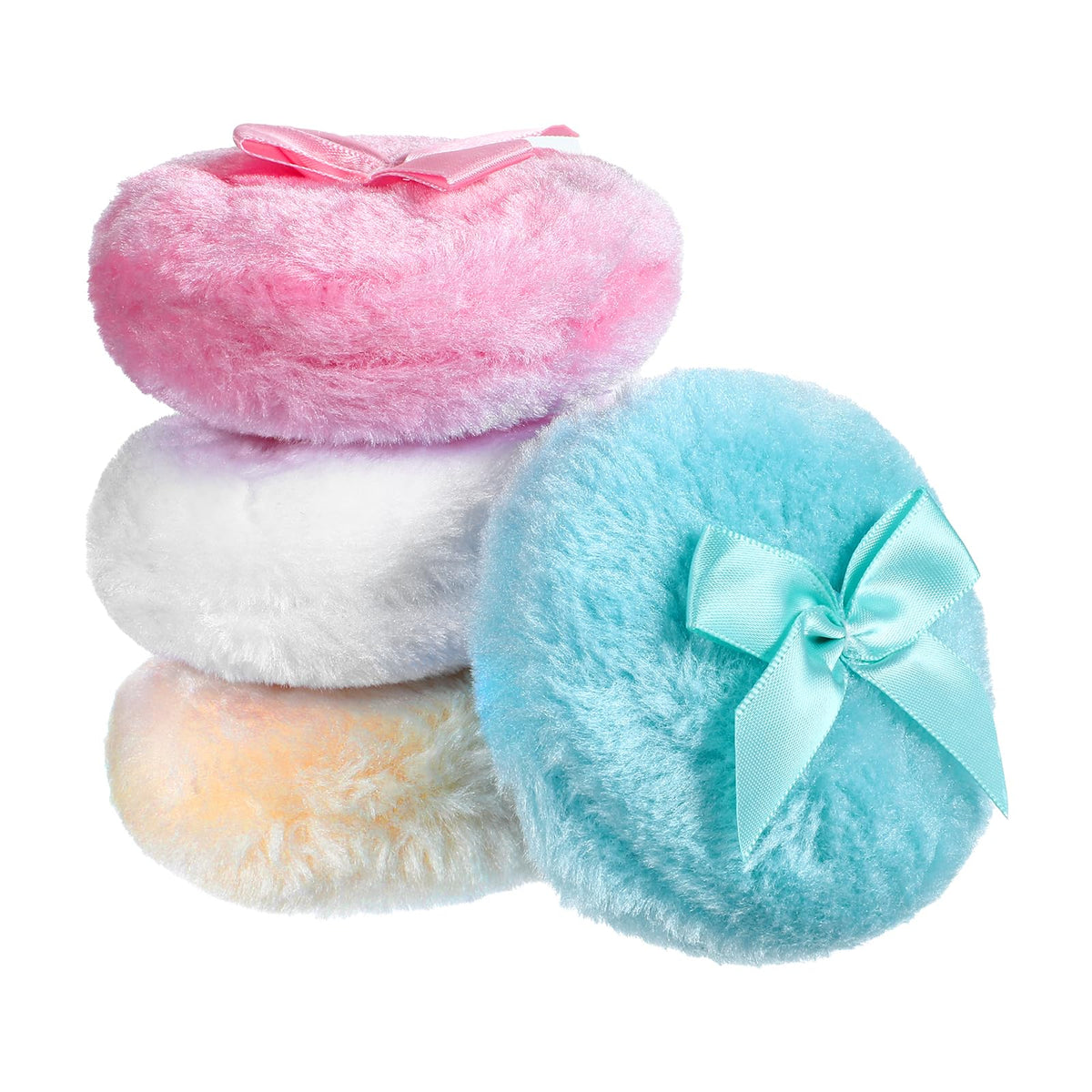Large Fluffy Body Powder Pad, 4Pcs 3.5 Inch Soft Body Powder Washable Reusable Round Loose Puff for Adult 4 Color