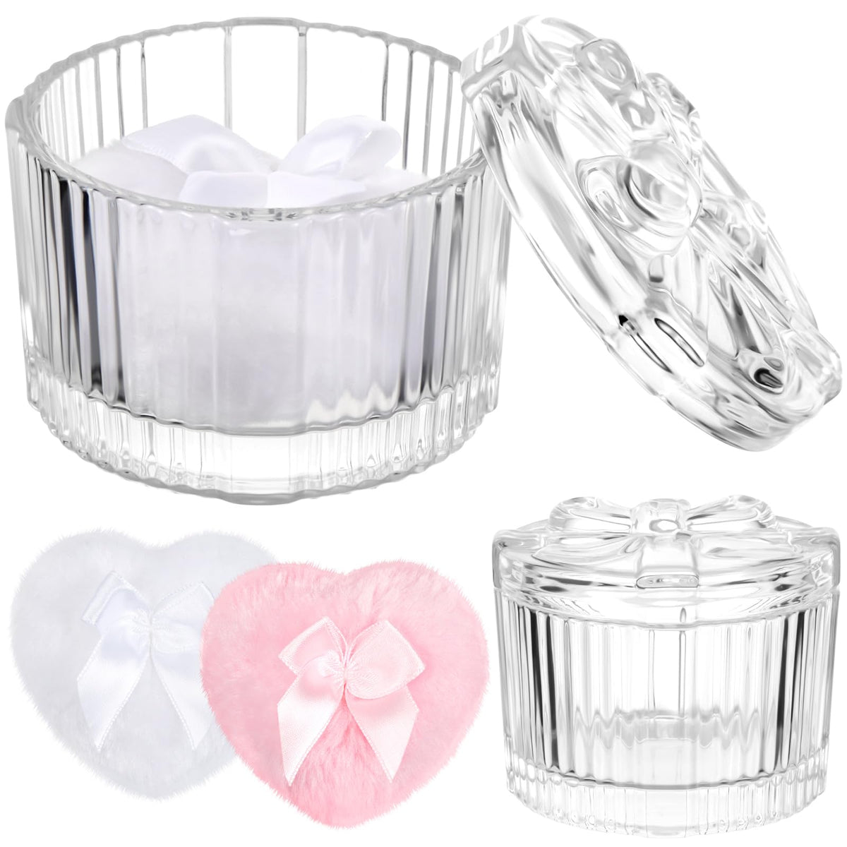 Tioncy 3 Pcs Large Dusting Powder Container with Puff Set, Classic, Clear