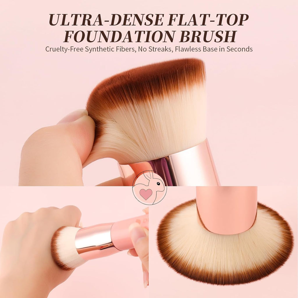 DUcare Foundation Brush for Liquid Makeup,Flat Top Kabuki Foundation Brushes - Premium Makeup Brush for Liquid, Cream, Powder,Buffing, Blending,Pink