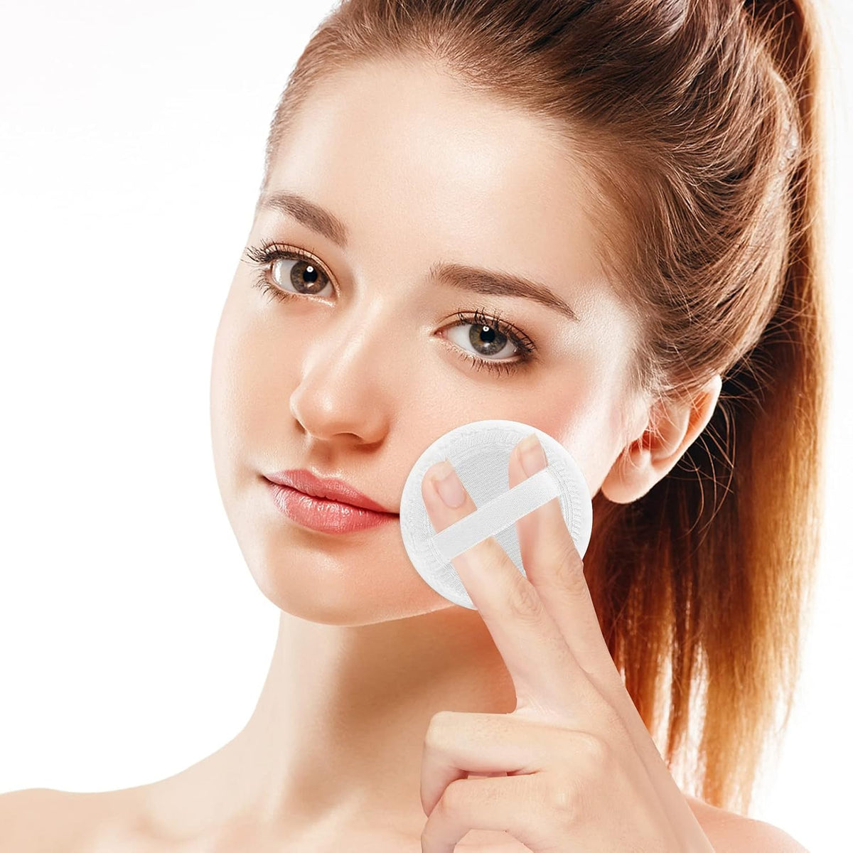 Sibba Loose Powder Make up puff 12 Pieces Round Velour Face Makeup Compact Body Container Setting Pressed Blending Foundation Cream Make Up Ribbon Strap Sponge Cushion Applicator (White)