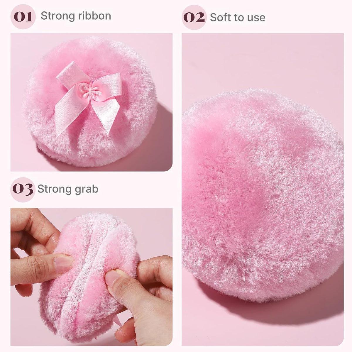 Teenitor 4pcs Powder Puff Soft Powder Puff and Container, Dusting Powder Container with Puff, Glass Crystal Case for Soft Velour Body Powder Puff Pink