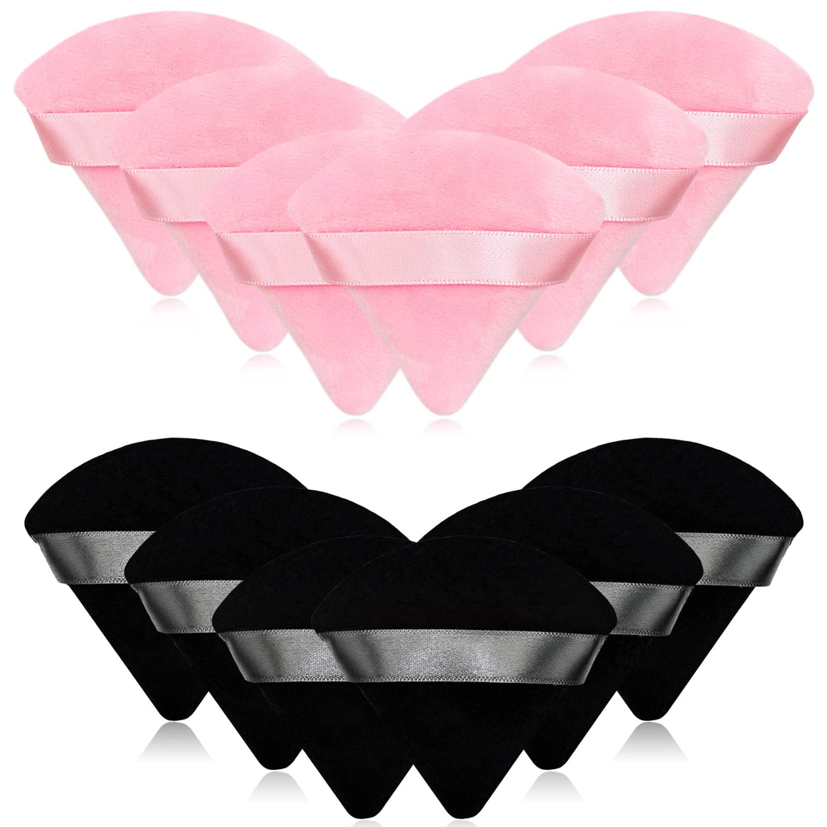 12 Pieces Black Cosmetic Powder Puff,2.76 inch Portable Soft Sponge Setting Face Puffs,Triangle Velvet Powder Puff with Ribbon Band Handle for Loose Powder Body Powder Makeup Tool