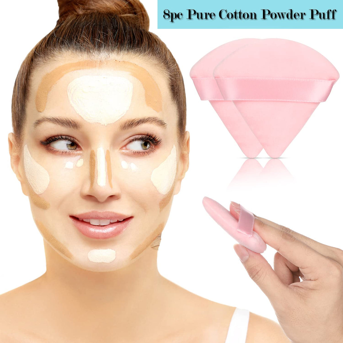 8Pcs Powder Puff, Dual Wet Dry for Triangle Makeup Puff,Pink