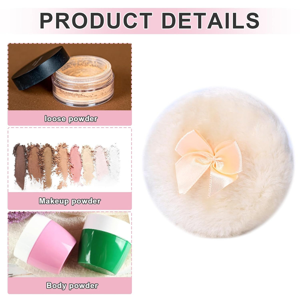 4PCS Large Fluffy Puff, White Puffs for Face Powder, Ultra Soft Face Body Puff, Washable Reusable Makeup Puffs(White/Beige)
