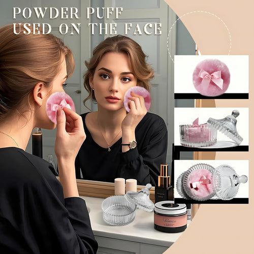 2 Pcs Large Body Powder Puff and Container Powder Container with Puff Powder Puff Crystal Container Soft Washable Reusable Velour Face Body Glitter Powder Puff Wet Dry Makeup (Pink)