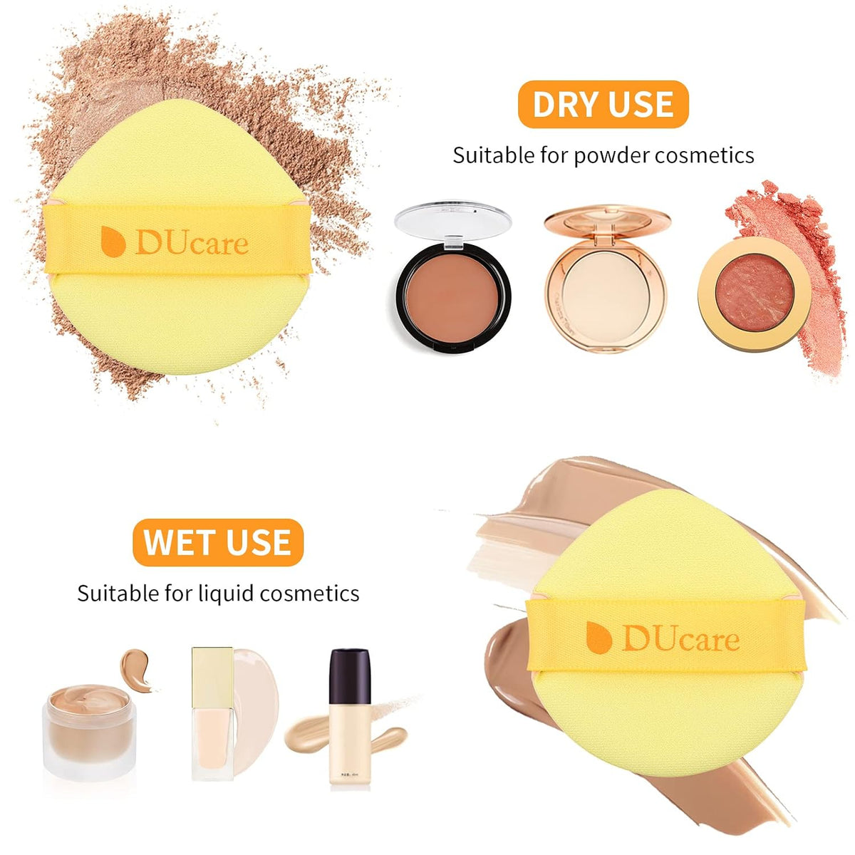 DUcare Foundation Brush with Makeup Sponges 5pcs Puff Flat Top Kabuki Brush for Liquid Blending Mineral Powder Buffing Stippling