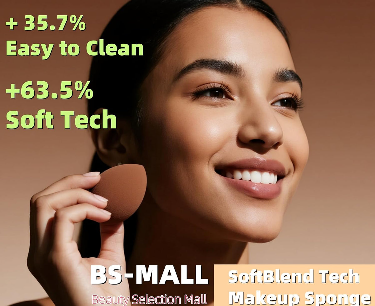BS-MALL Makeup Sponge Set Pro Version– V3.0 Soft Blending Tech For Foundation Blending Blush Highlight 1 XL Dual-Use Makeup Sponge & Waterproof Silicone Cosmetic Travel Bag Brown
