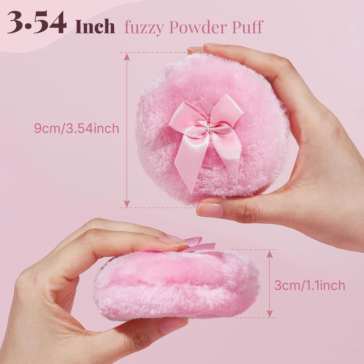 Teenitor 4pcs Powder Puff Soft Powder Puff and Container, Dusting Powder Container with Puff, Glass Crystal Case for Soft Velour Body Powder Puff Pink