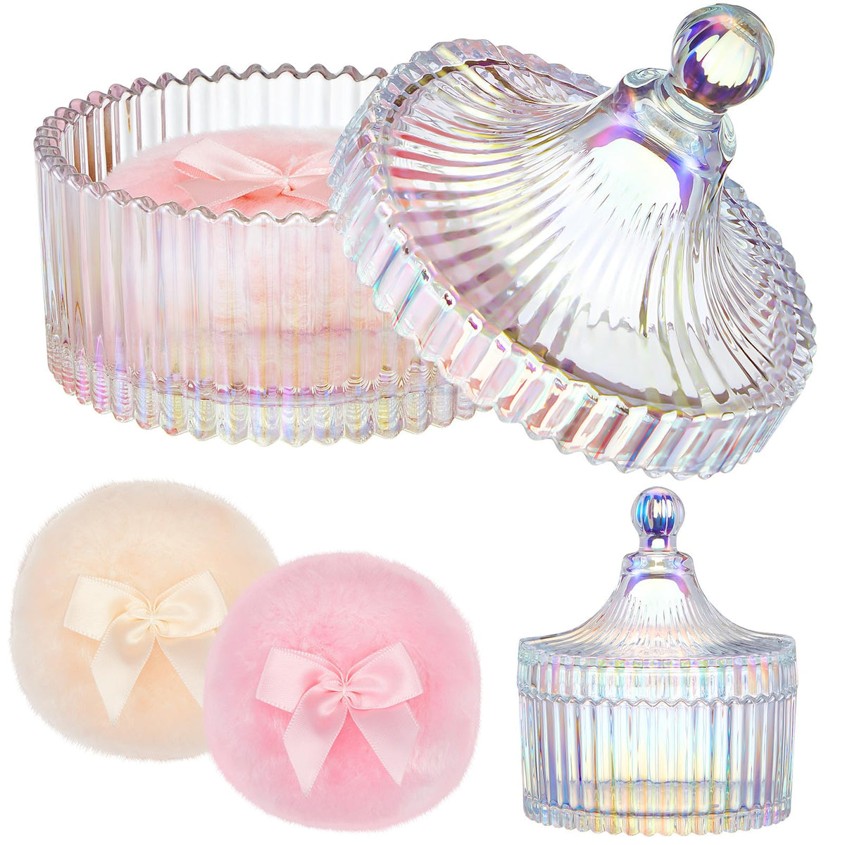 Tioncy 3 Pcs Large Dusting Powder Container with Puff Set, Classic, Clear