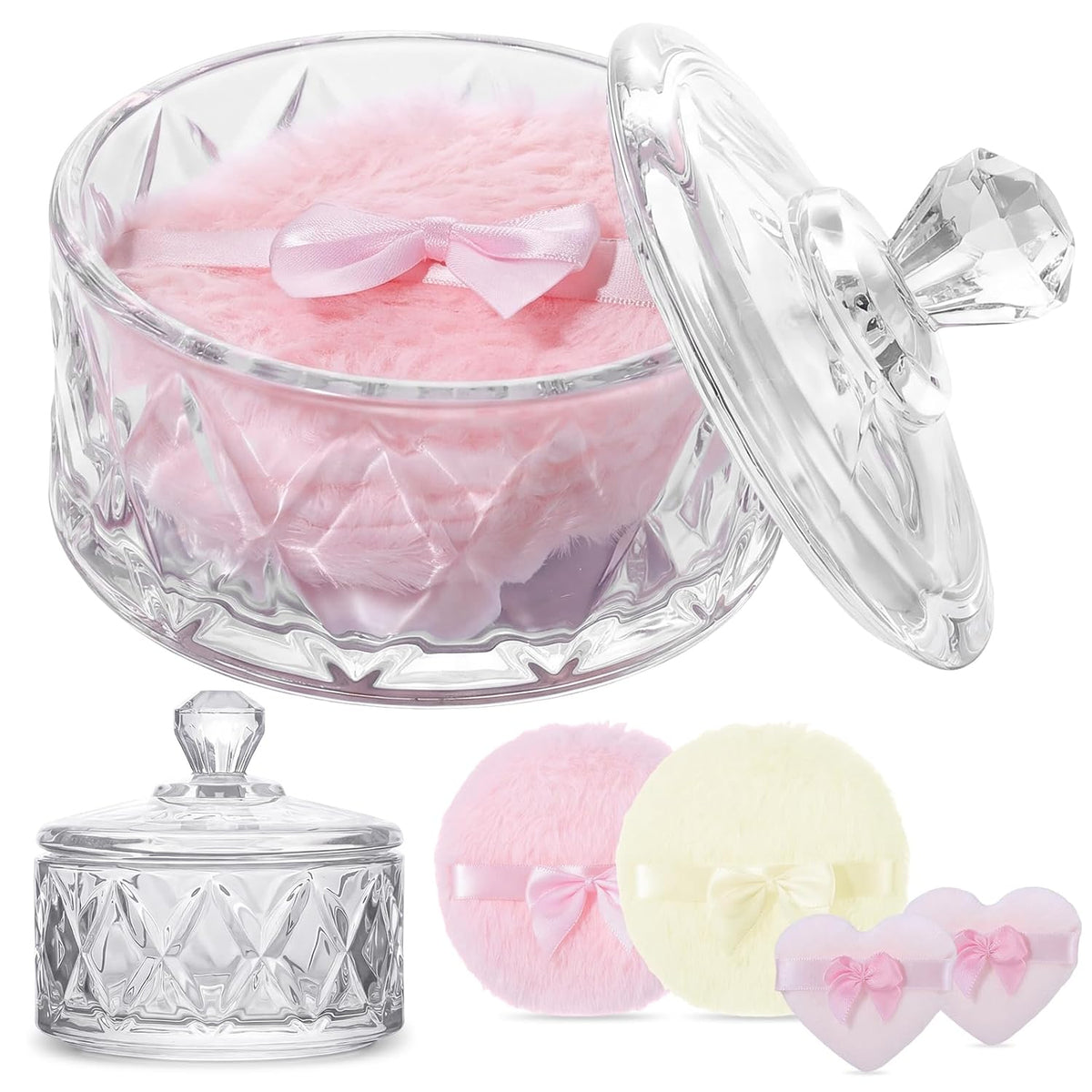 5-Piece Dusting Powder Container with Puff Set, Pink