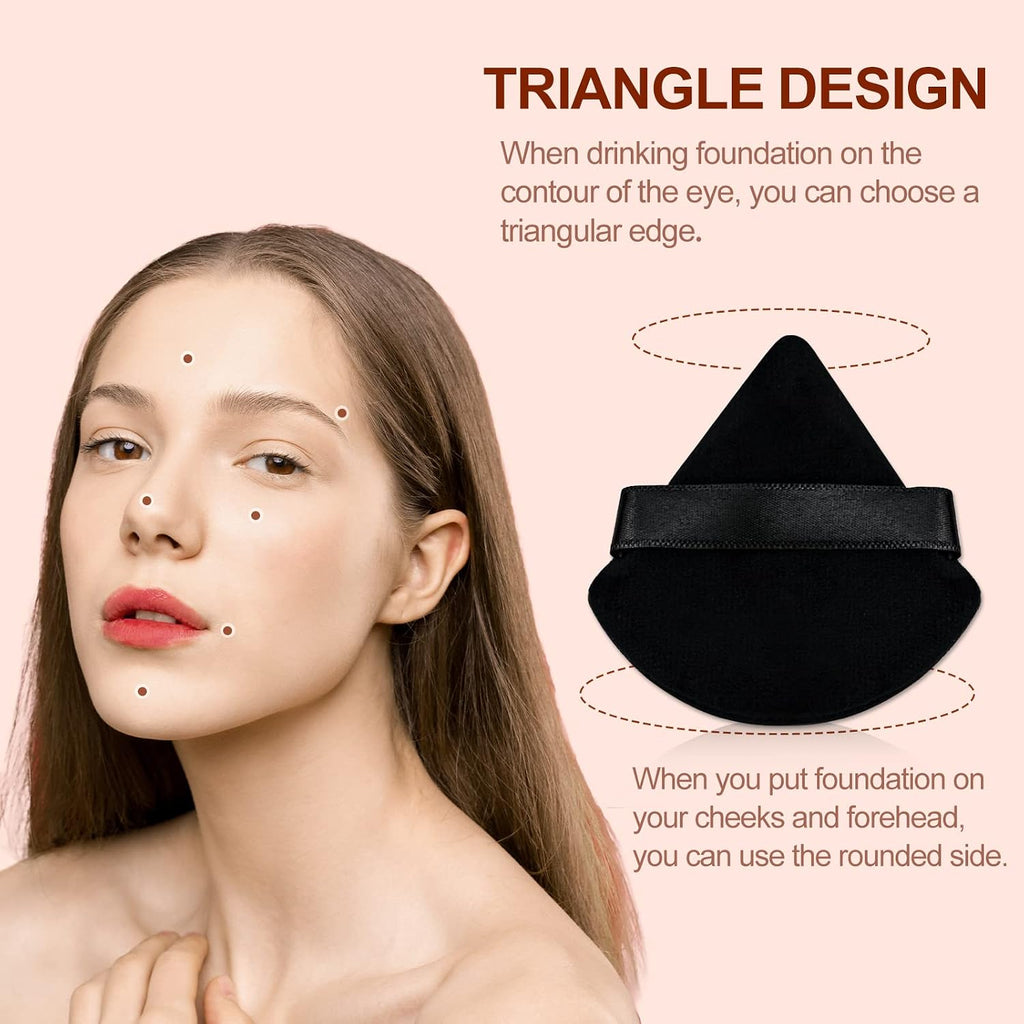 2Pcs Triangle Powder Puffs, Face Makeup Puff for Body Loose Powder Beauty Makeup Tool Black