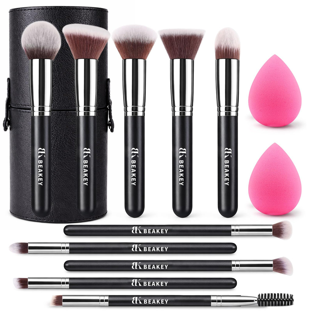 BEAKEY Makeup Brushes set with 2 Blending Sponges,10 Brush Face and Eye Set