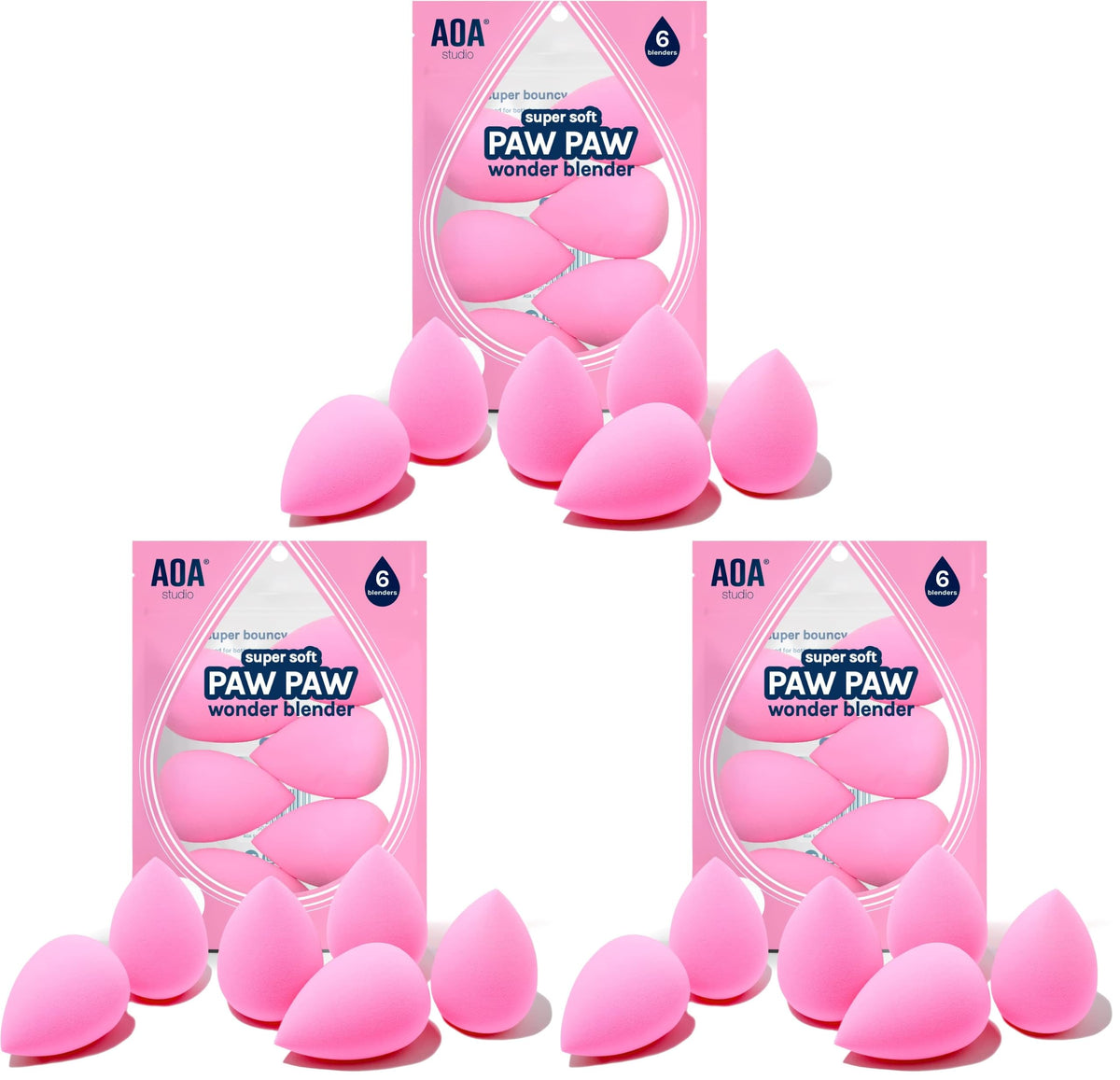AOA Studio Collection makeup Sponge Set Latex Free and High-definition Set of 6 makeup Wonder blender For Powder Cream and Liquid, Super Soft Wonder Beauty Cosmetic