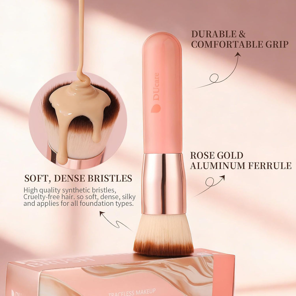 DUcare Foundation Brush for Liquid Makeup,Flat Top Kabuki Foundation Brushes - Premium Makeup Brush for Liquid, Cream, Powder,Buffing, Blending,Pink