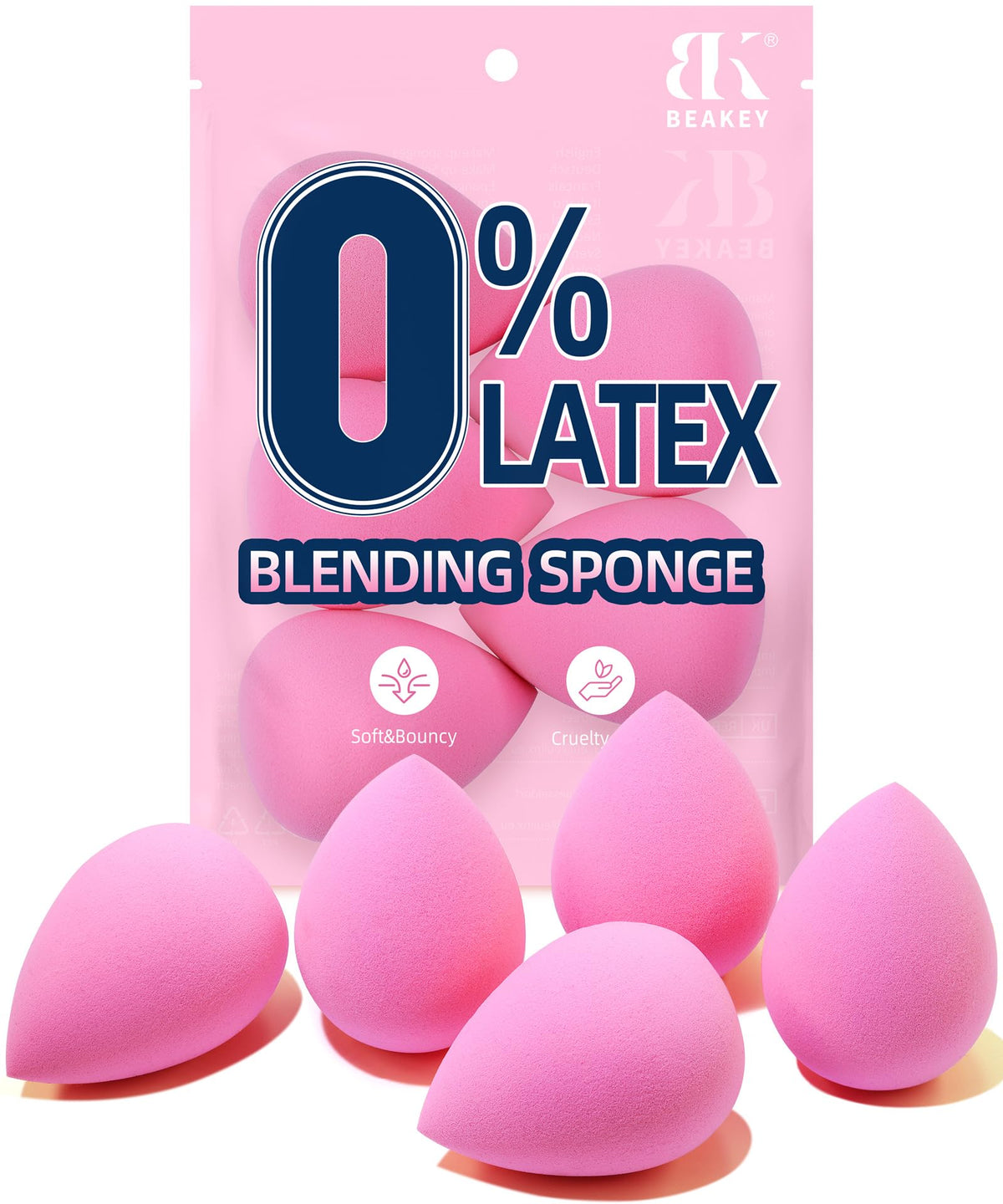BEAKEY Makeup Sponge Set, 5 Pcs Latex-Free Foundation Beauty Sponges, Black