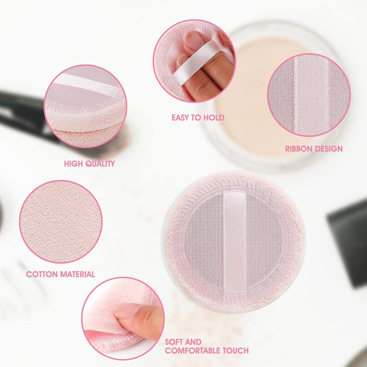 WLLHYF 12PCS Make Up Puffs Pink Cotton Cosmetic Puff Round Powder Make Up Puff for Makeup Face Powder Velour Puffs for Loose PowderWashable (pink)