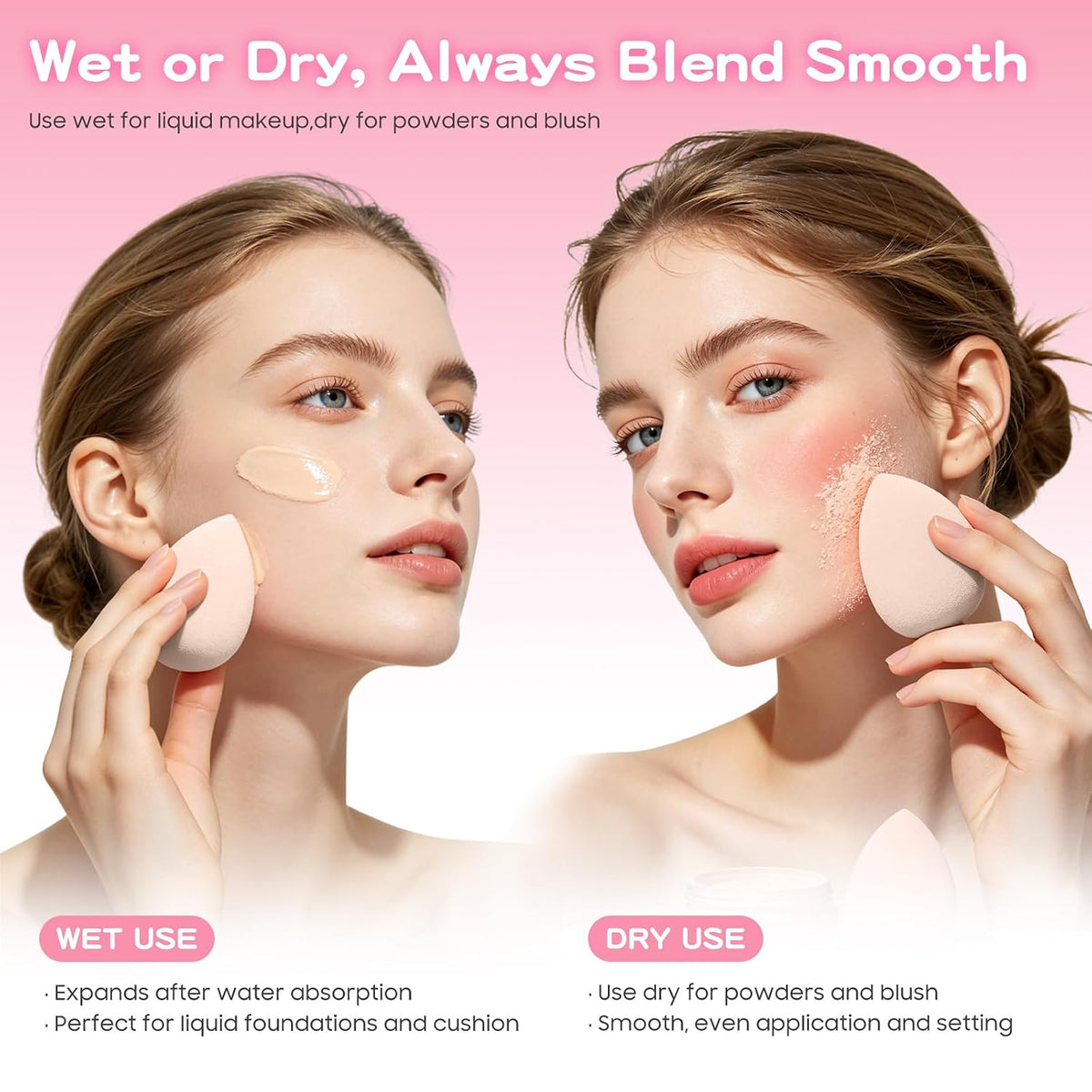 15 Pcs Beige Makeup Sponge Set, Soft Latex-Free for Flawless Blending