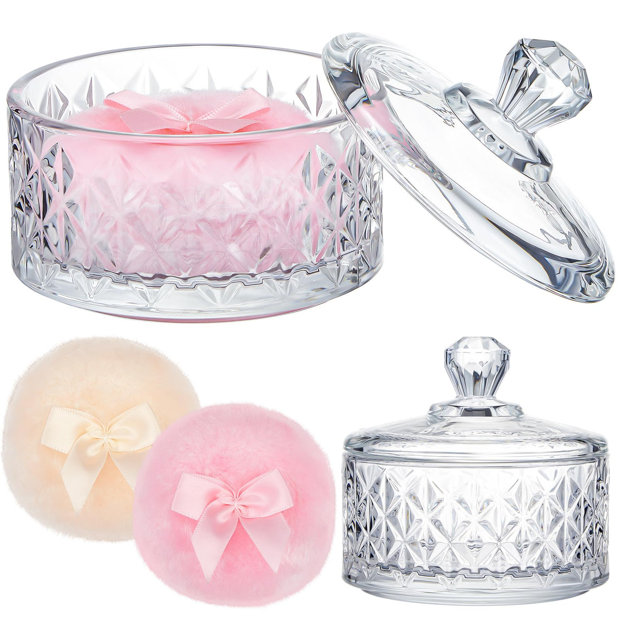 Tioncy 3 Pcs Large Dusting Powder Container with Puff Set, Classic, Clear