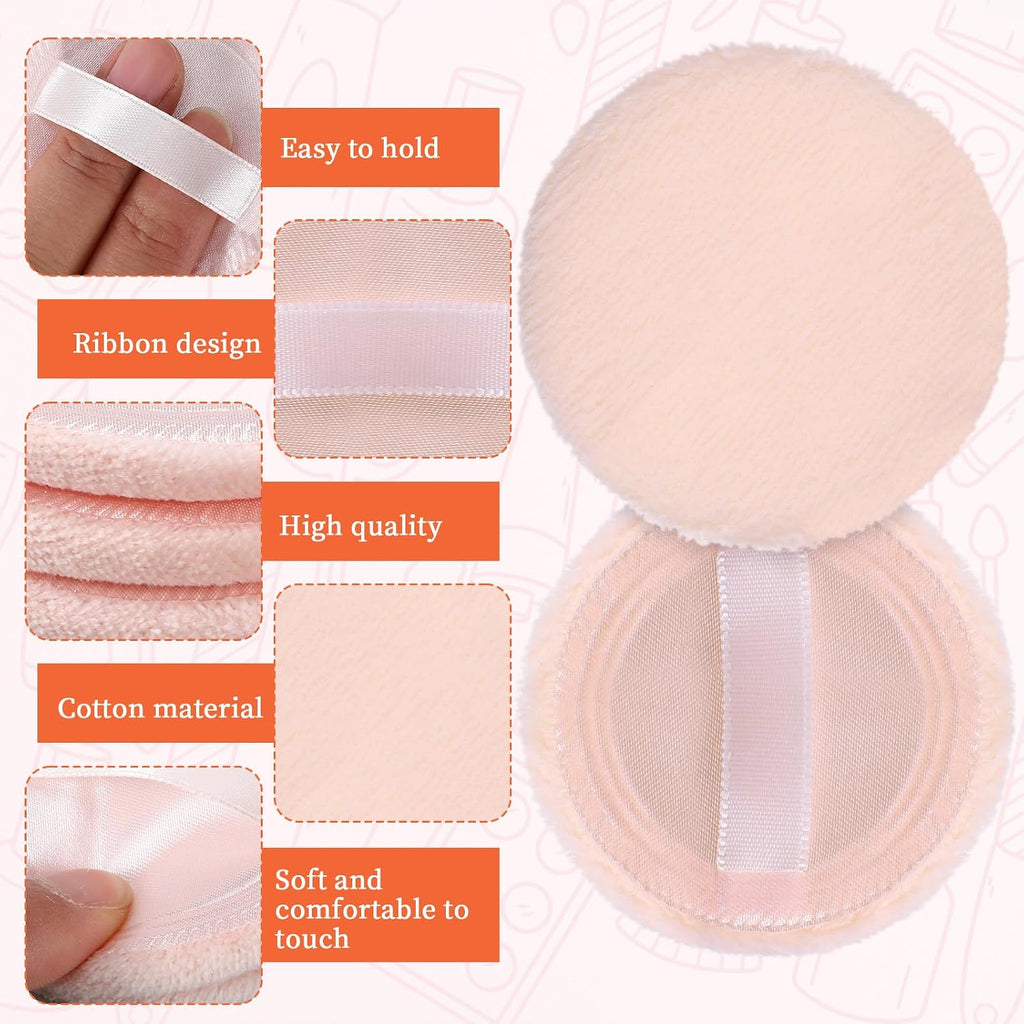 12 Pieces Round Velour Face Makeup Powder Pad, Powder Pads, 2.36 Inch Setting Makeup Puff, Soft Face Compact Powder-Pad with Ribbon, Puff Pads for Loose-Powder, Setting-Powder