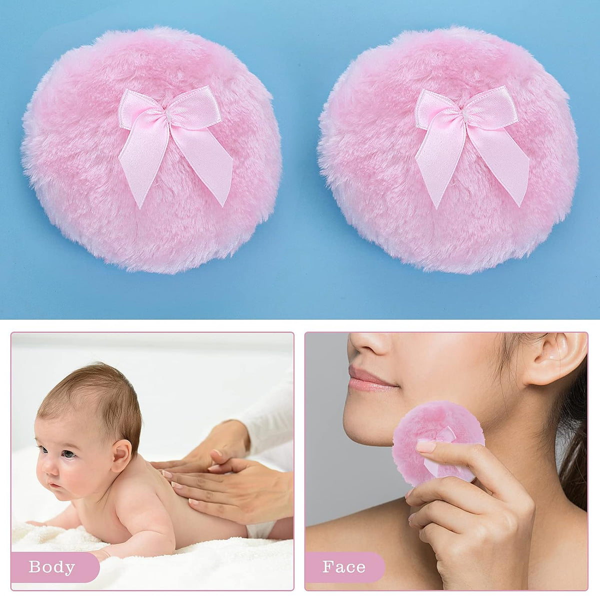 Sibba Large Fluffy Puff, 4 Inch Ultra Soft Washable Reusable Velour Face Body Puff Loose Puffs Wet Dry Makeup Tool (Pink)