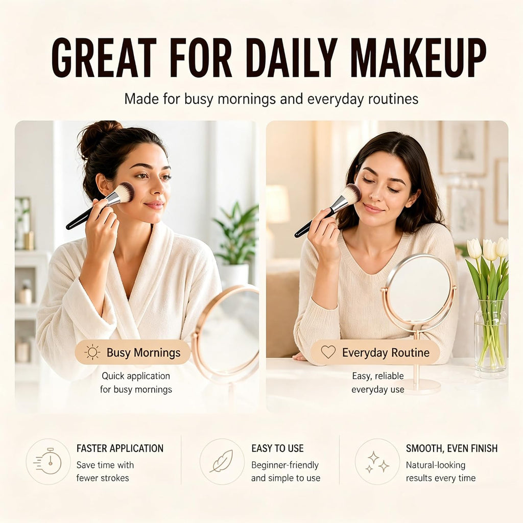 Extra Large Foundation Brush, Flat Top Kabuki Brush for Liquid & Cream Makeup, Dense Soft Bristles for Fast Full Coverage, Streak-Free Airbrush Finish