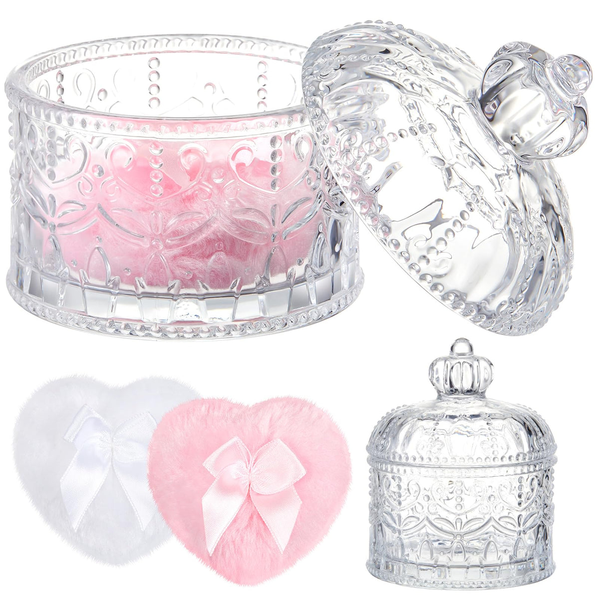 Tioncy 3 Pcs Large Dusting Powder Container with Puff Set, Classic, Clear