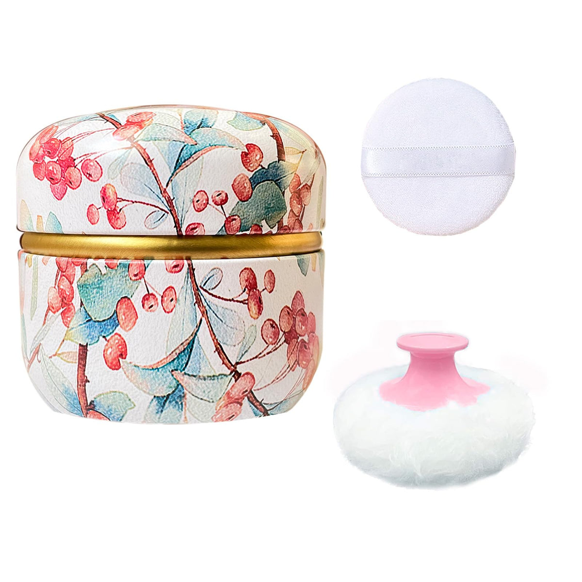 Body Powder Puff and Container for Dusting Powder (Romantic Flowers)