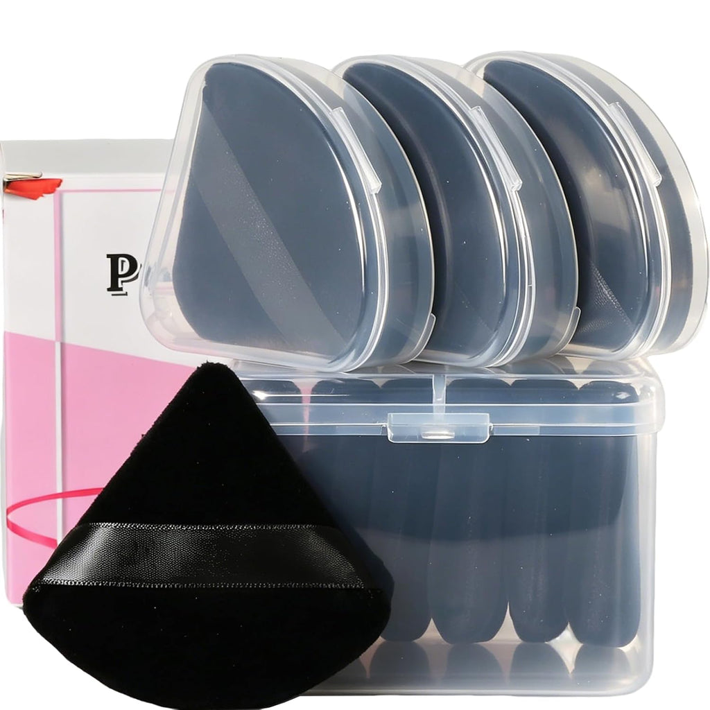 Ocim 10Pcs Triangle Powder Puff Face Makeup,Setting,With Case,Black