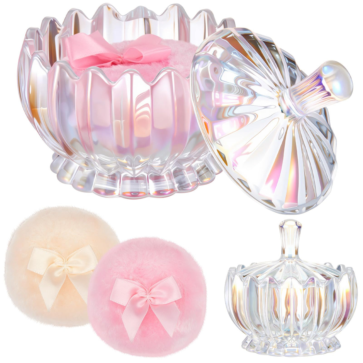 Tioncy 3 Pcs Large Dusting Powder Container with Puff Set, Classic, Clear