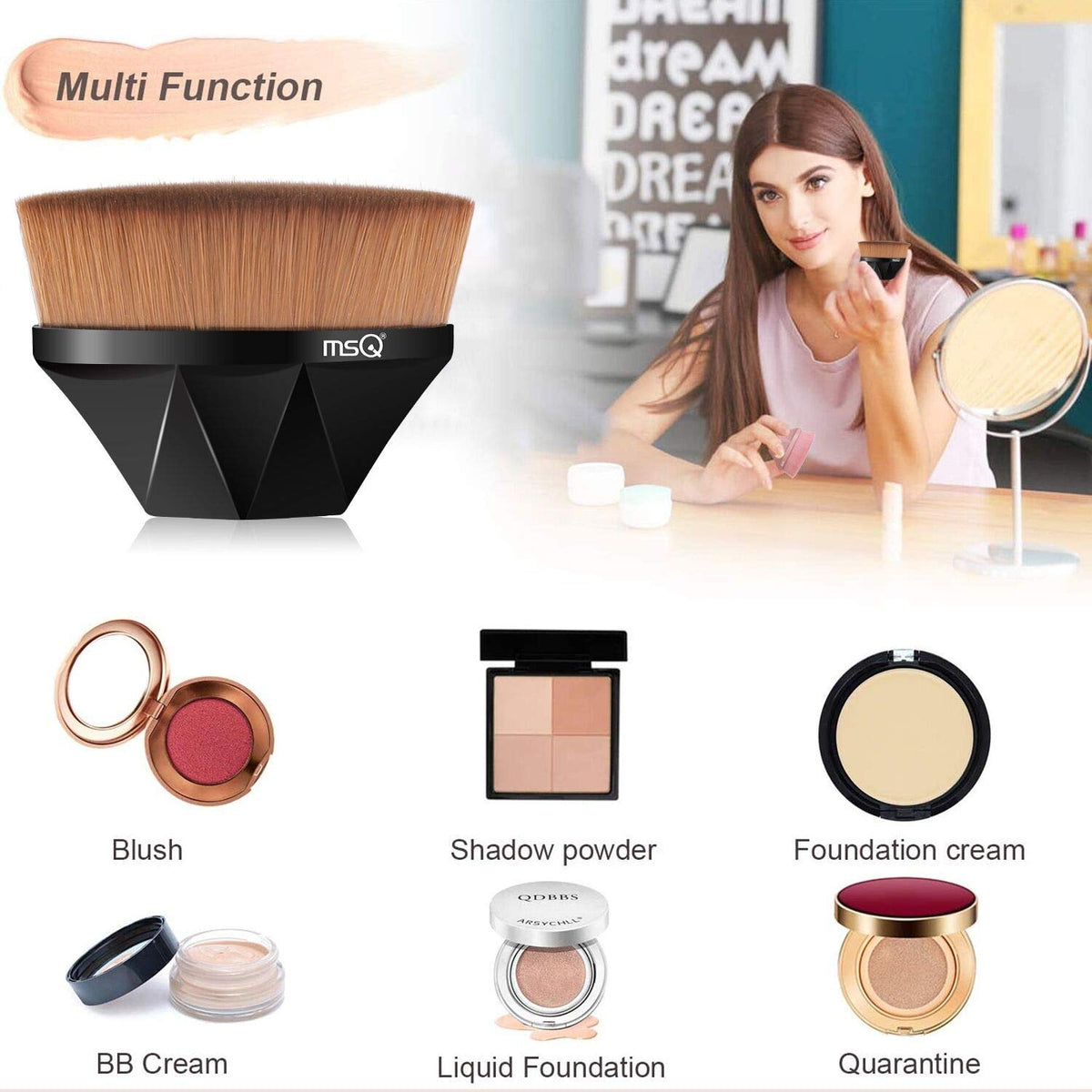 Foundation Brush Makeup Brush with Case, Black