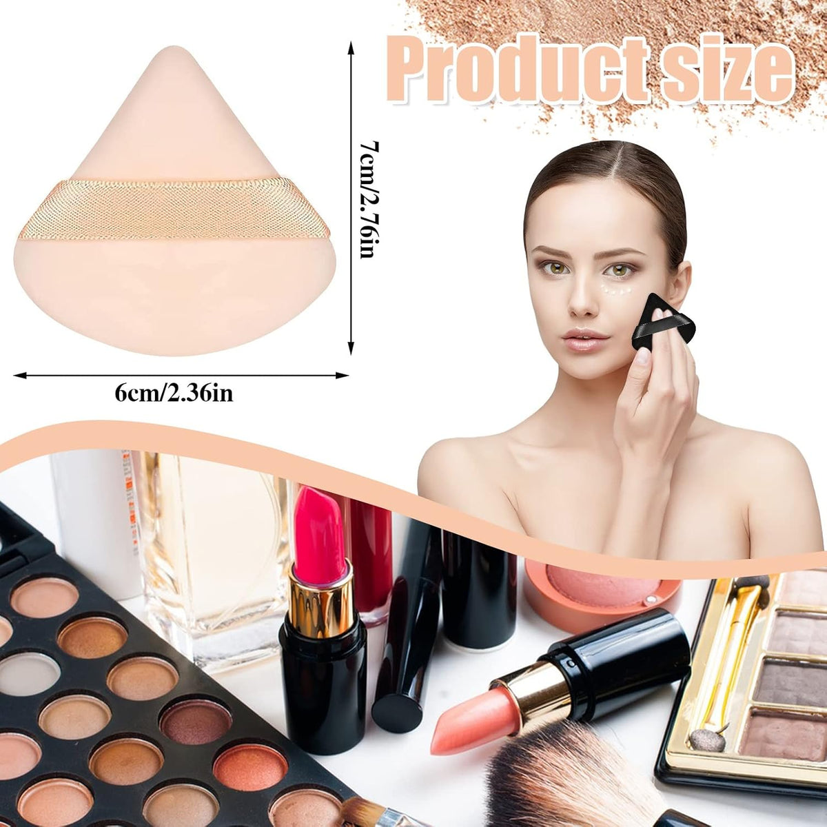 Pimoys Powder Puffs, 6 Pack Triangle Velour Face Sponges for Powder