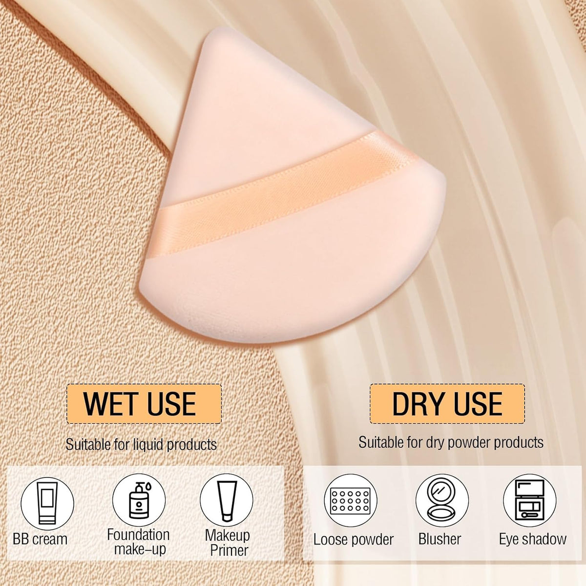 Pimoys 6 Pcs Powder Puffs, Triangle Makeup Sponge (Flesh)