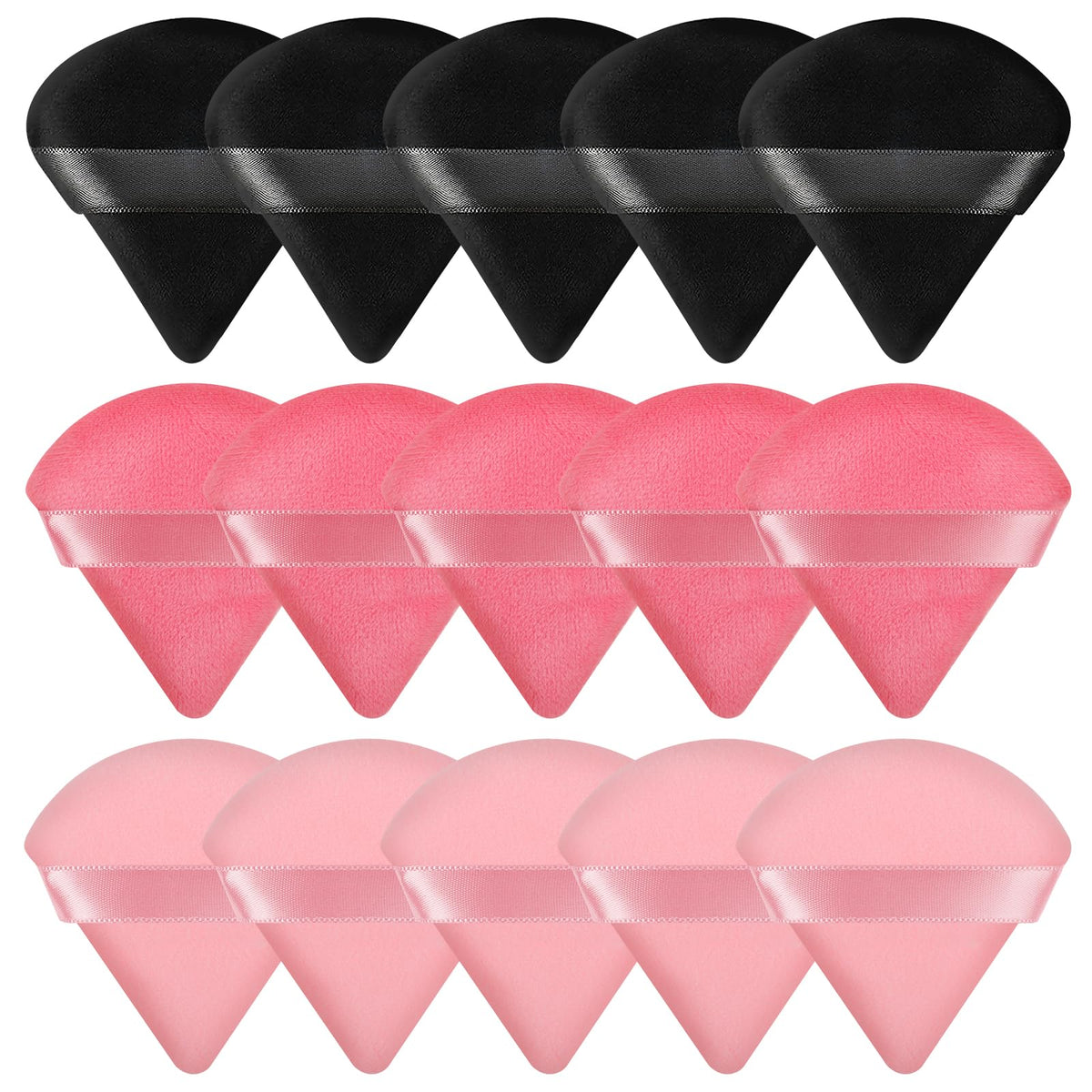 Pimoys 15 Pack Powder Puffs Triangle Makeup Sponge, Black/Pink/Flesh