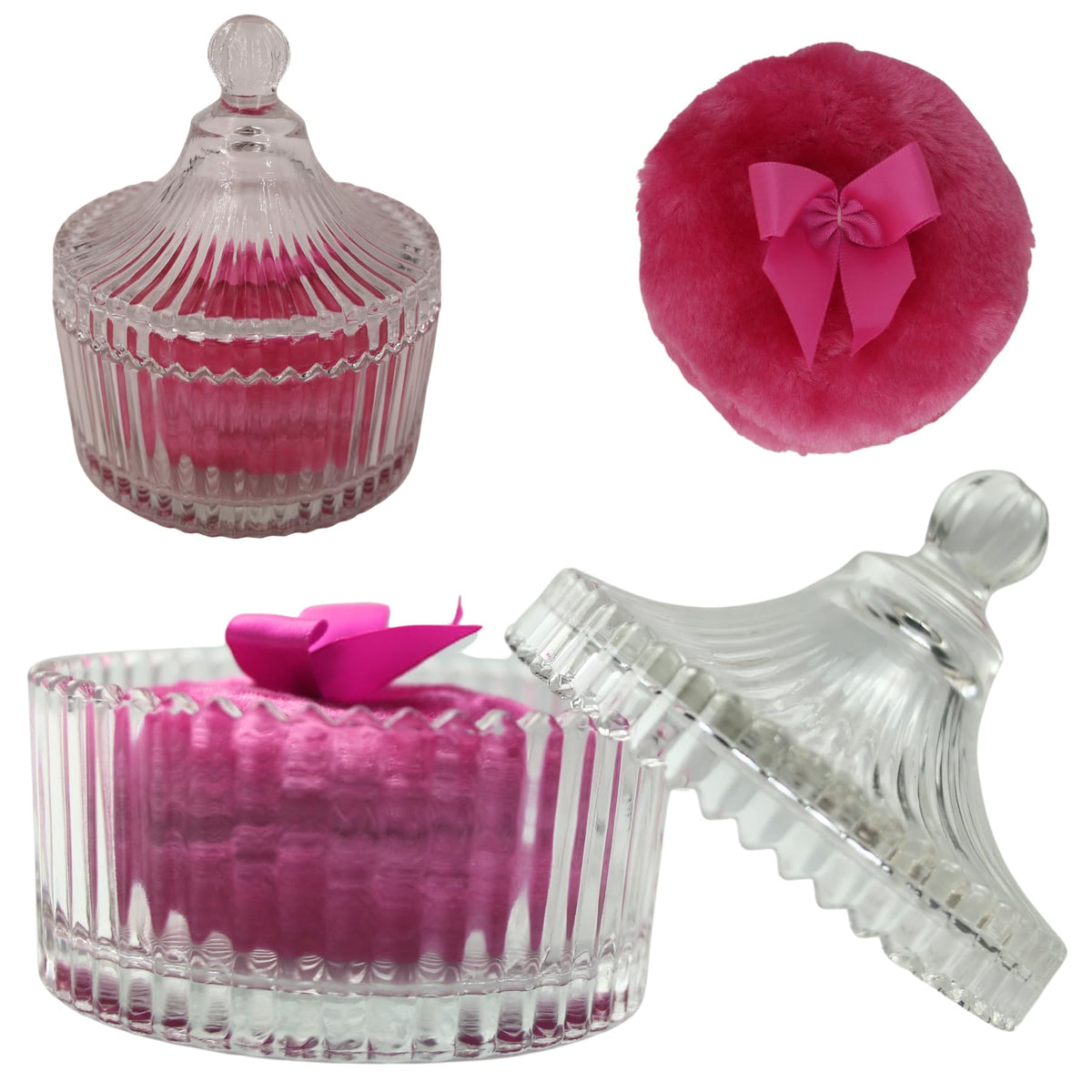 2 Pcs Large Body Powder Puff and Container Powder Container with Puff Powder Puff Crystal Container Soft Washable Reusable Velour Face Body Glitter Powder Puff Wet Dry Makeup (Pink)