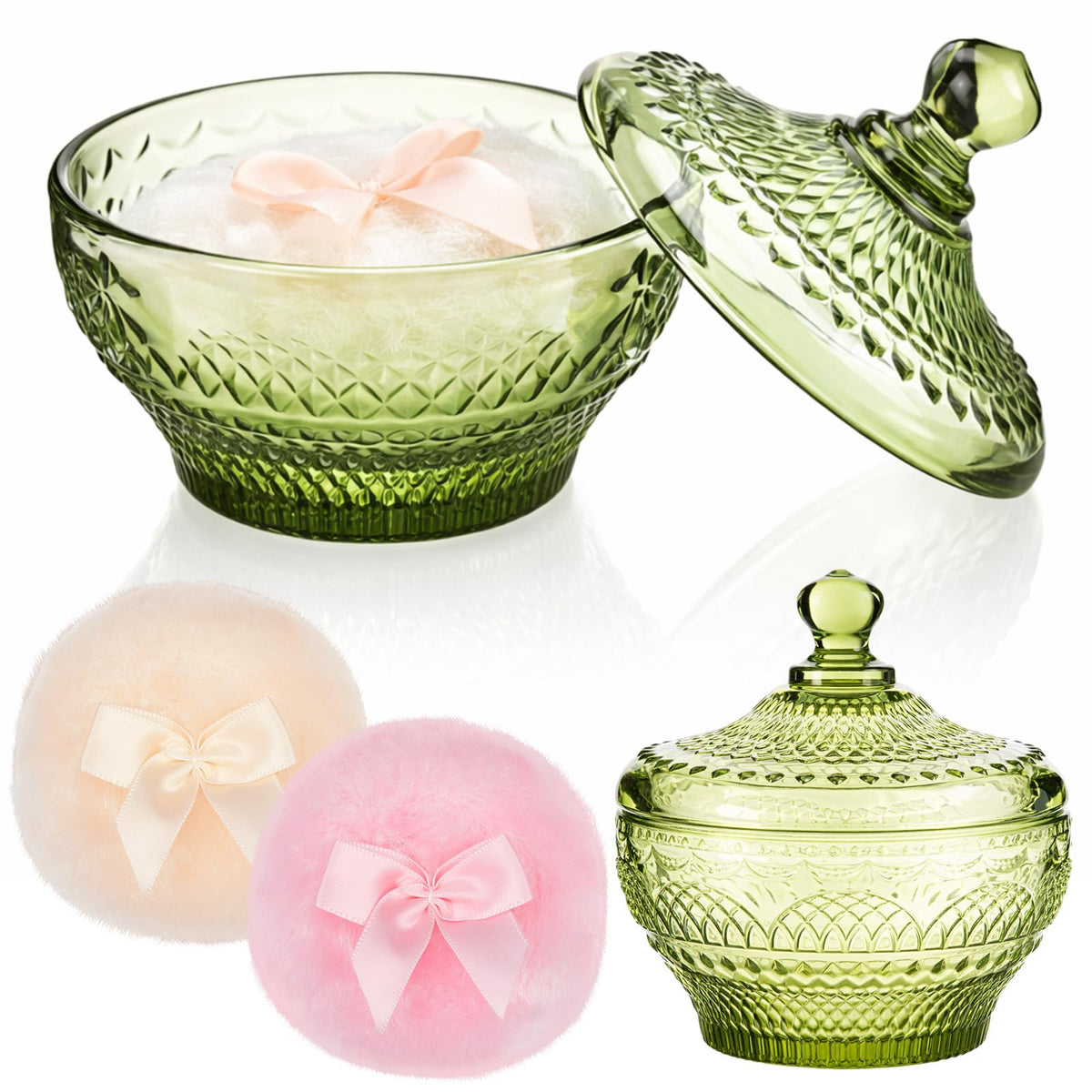 Tioncy 3 Pcs Large Dusting Powder Container with Puff Set, Classic, Clear
