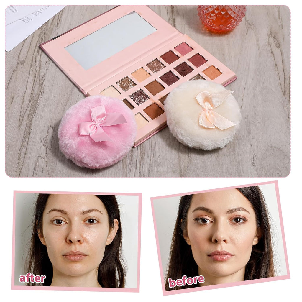 2 Pcs Large Fluffy Powder Puffs, 3.4 Inch Soft Body Powder Puff Washable Reusable Dusting Big Fluffy Puff for Wet Dry Makeup Face Body