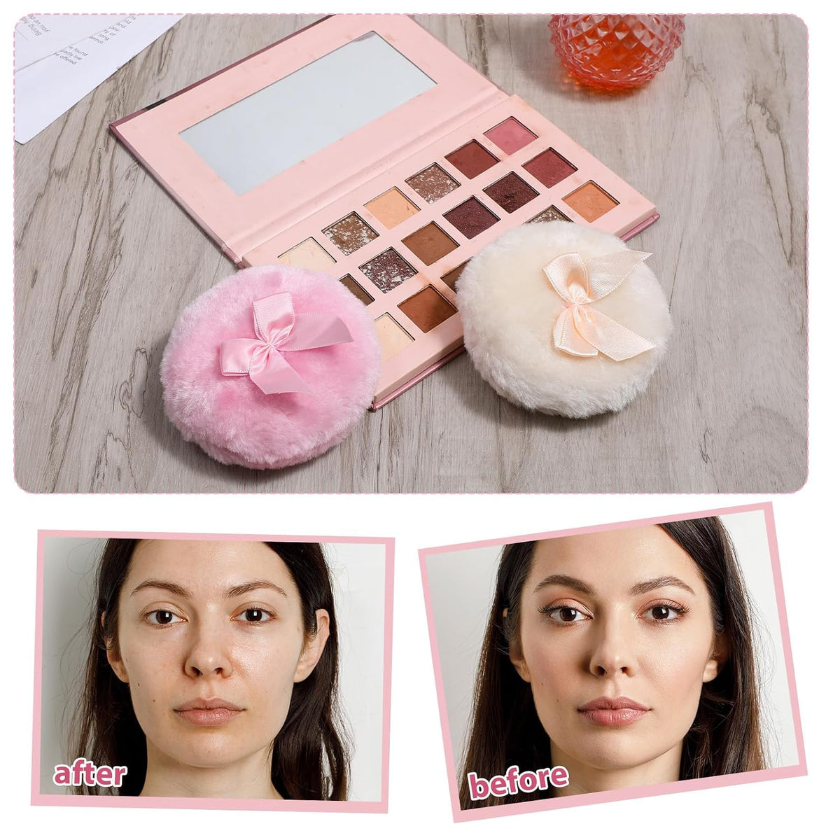 2 Pcs Large Fluffy Powder Puffs, 3.4 Inch Soft Body Powder Puff Washable Reusable Dusting Big Fluffy Puff for Wet Dry Makeup Face Body