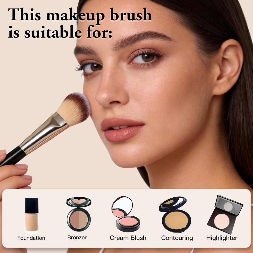 Contoured Foundation Brush for Liquid and Cream Makeup,Mini Travel Face Brush for Seamless Blending, Concealer, Bronzer and Blush - Soft Vegan Bristles for Mature and Sensitive Skin