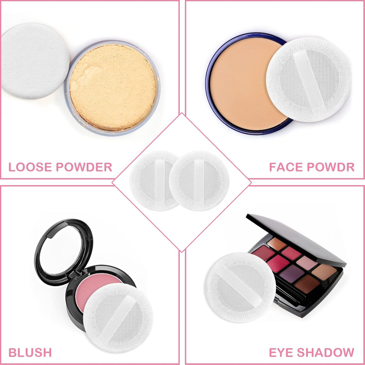 Sibba Loose Powder Make up puff 12 Pieces Round Velour Face Makeup Compact Body Container Setting Pressed Blending Foundation Cream Make Up Ribbon Strap Sponge Cushion Applicator (White)