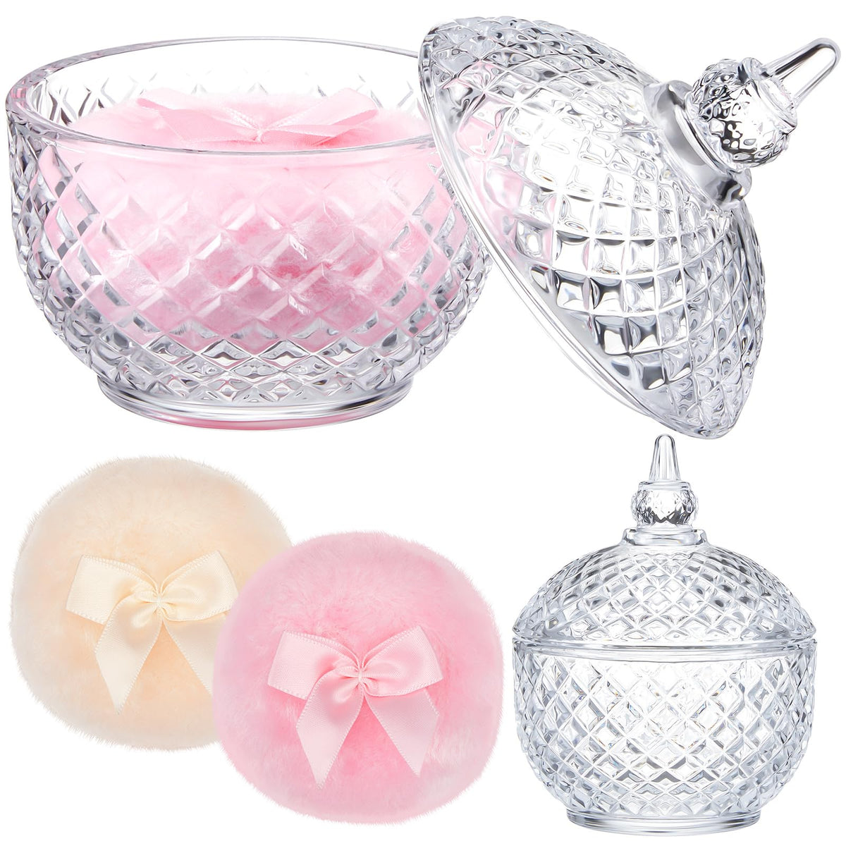Tioncy 3 Pcs Large Dusting Powder Container with Puff Set, Classic, Clear
