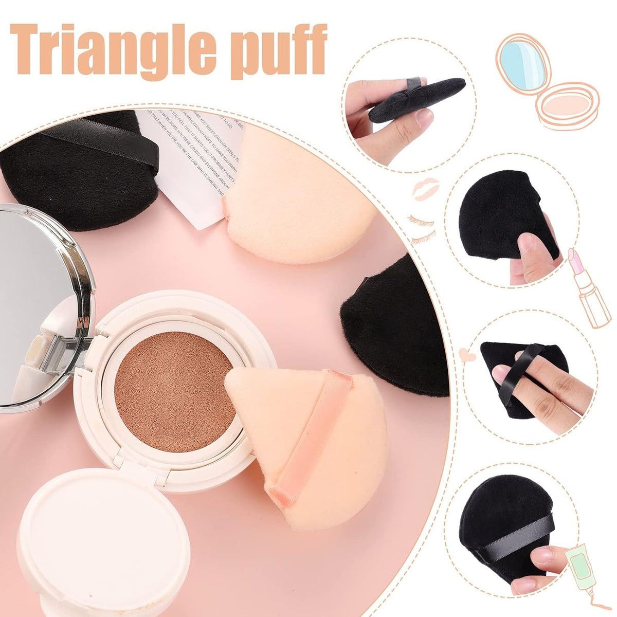 Pimoys Powder Puffs, 6 Pack Triangle Velour Face Sponges for Powder