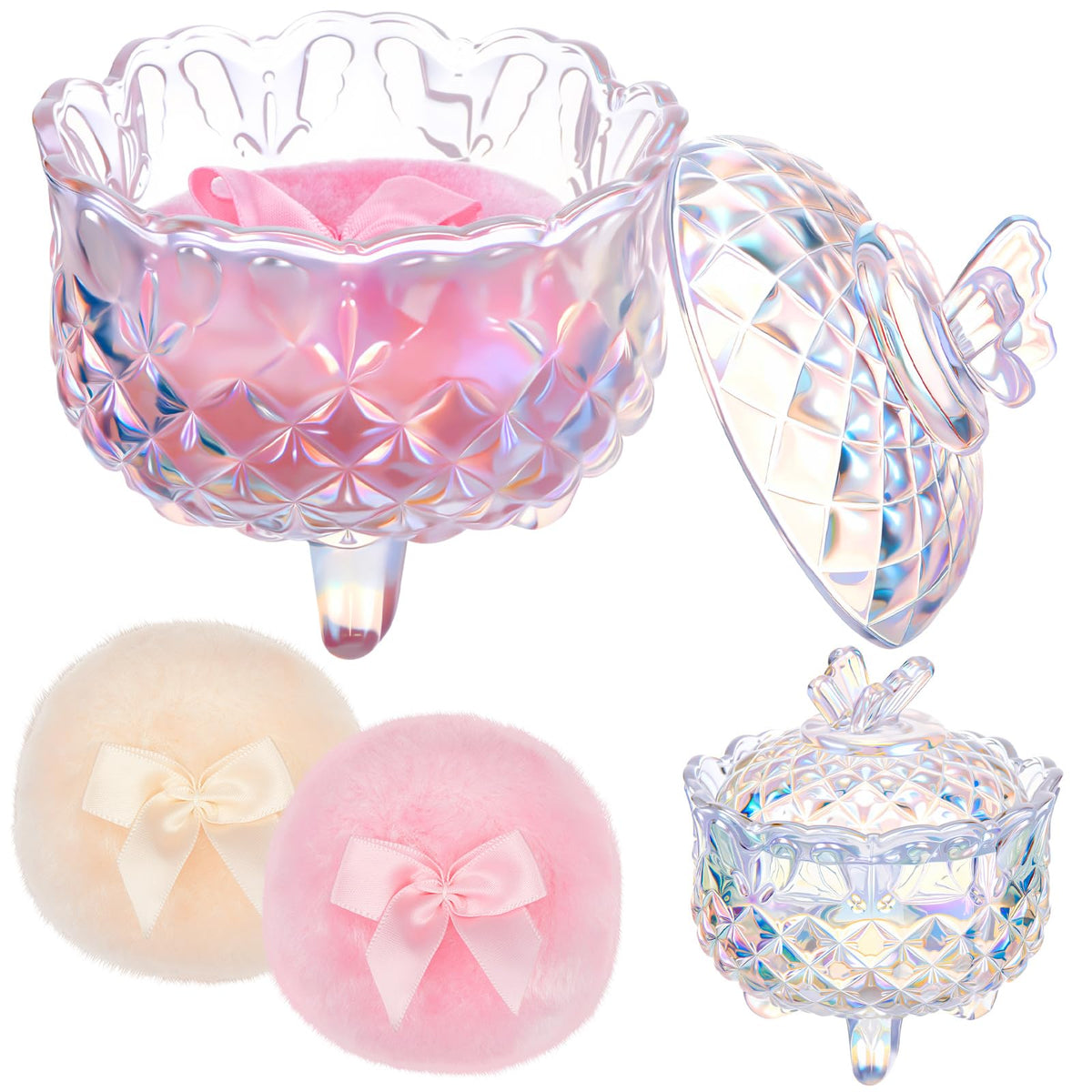 Tioncy 3 Pcs Large Dusting Powder Container with Puff Set, Classic, Clear