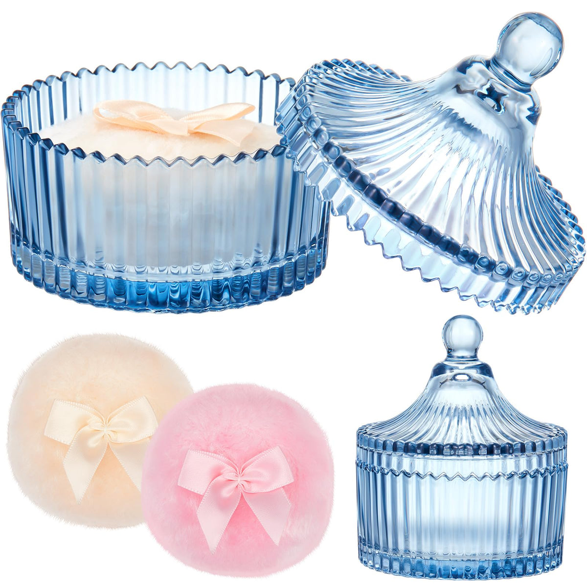 Tioncy 3 Pcs Large Dusting Powder Container with Puff Set, Classic, Clear
