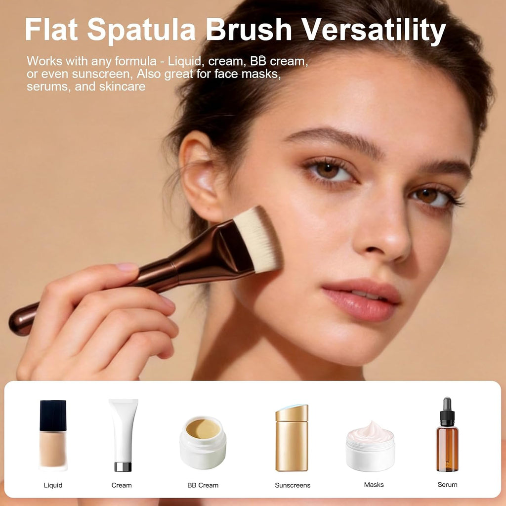 Flat Foundation Brush, Korean Spatula Foundation Brush with Dense Bristles, Professional Face Makeup Brush for Liquid & Cream Blending(Coffee）